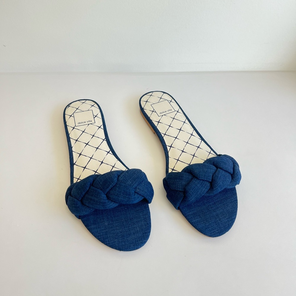 Dolce Vita denim braided flat slide sandals size 9